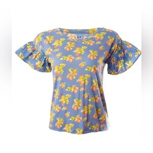Loft Orange Harvest Flutter Sleeve Mixed Media T Shirt